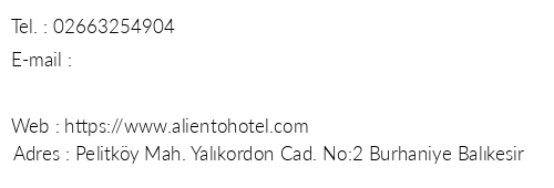 Aliento Hotel telefon numaralar, faks, e-mail, posta adresi ve iletiim bilgileri